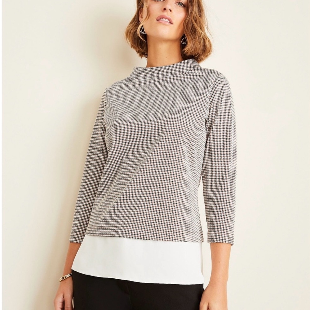 Ann Taylor Houndstooth Mixed Media Top EUC